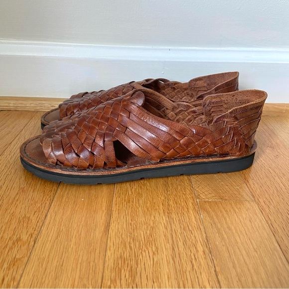 Brand X Huaraches Hand Woven Brown Leather Open Toe Slip On Sandals Women’s 10 - Picture 3 of 11